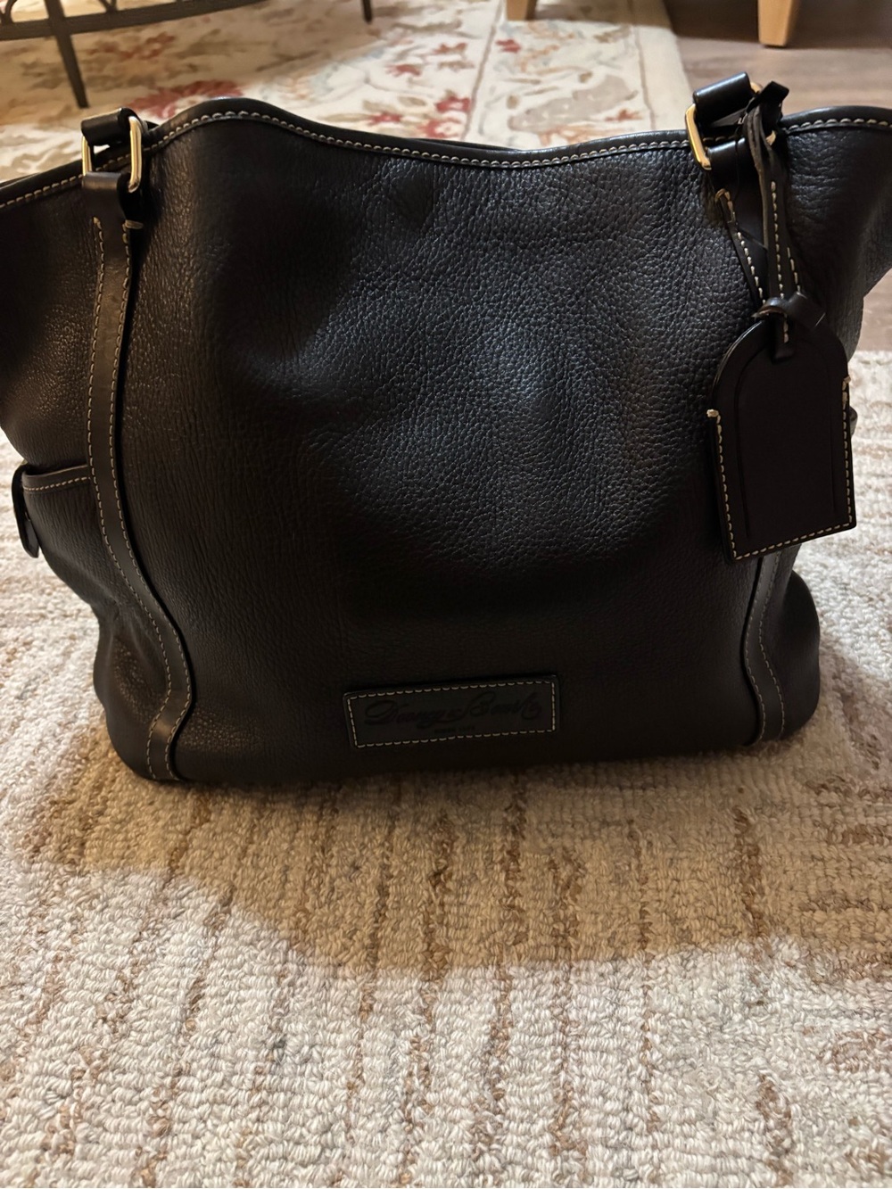 Dooney & Bourke Black Pebbled Leather Tote with Gold Hardware